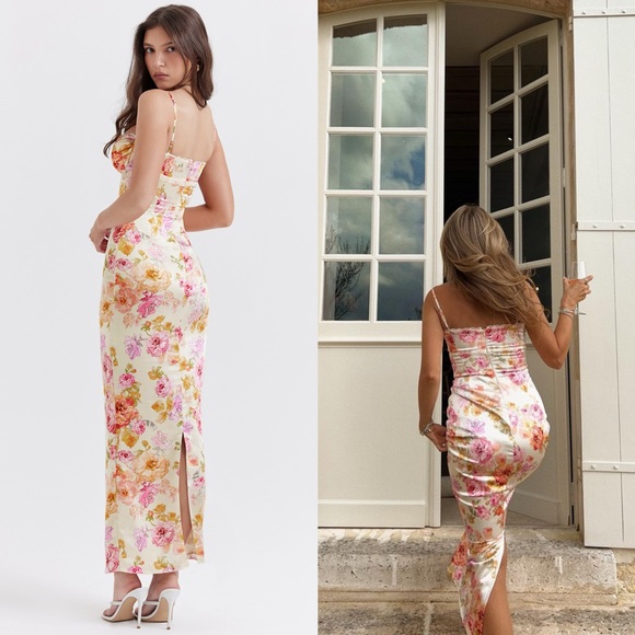 HOUSE OF CB 'Josefina' Ivory Floral Satin Maxi Dress - Picture 4 of 12